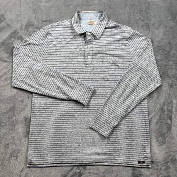 Faherty Other - Faherty Shirt Mens Large Collared Pocket Feeder Jersey Striped Preppy Grey